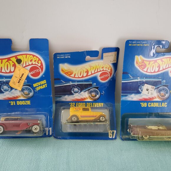 Vintage Hot Wheels Die Cast Metal Cars Toys Set Of 3 Cadillac Ford Delivery Dooz - Picture 1 of 8